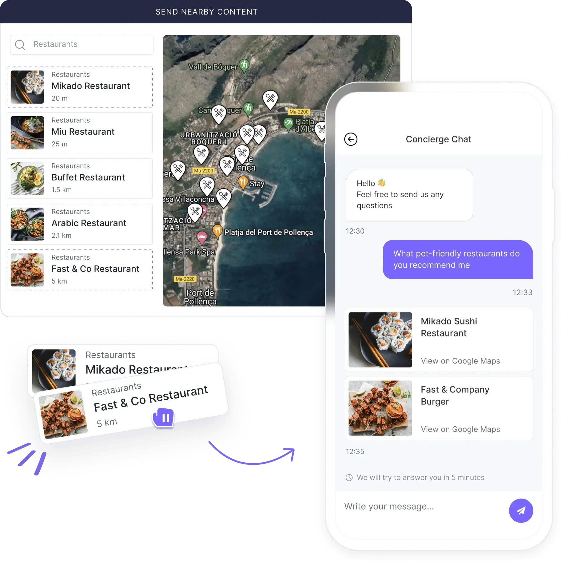 Chat and map for hotel guests