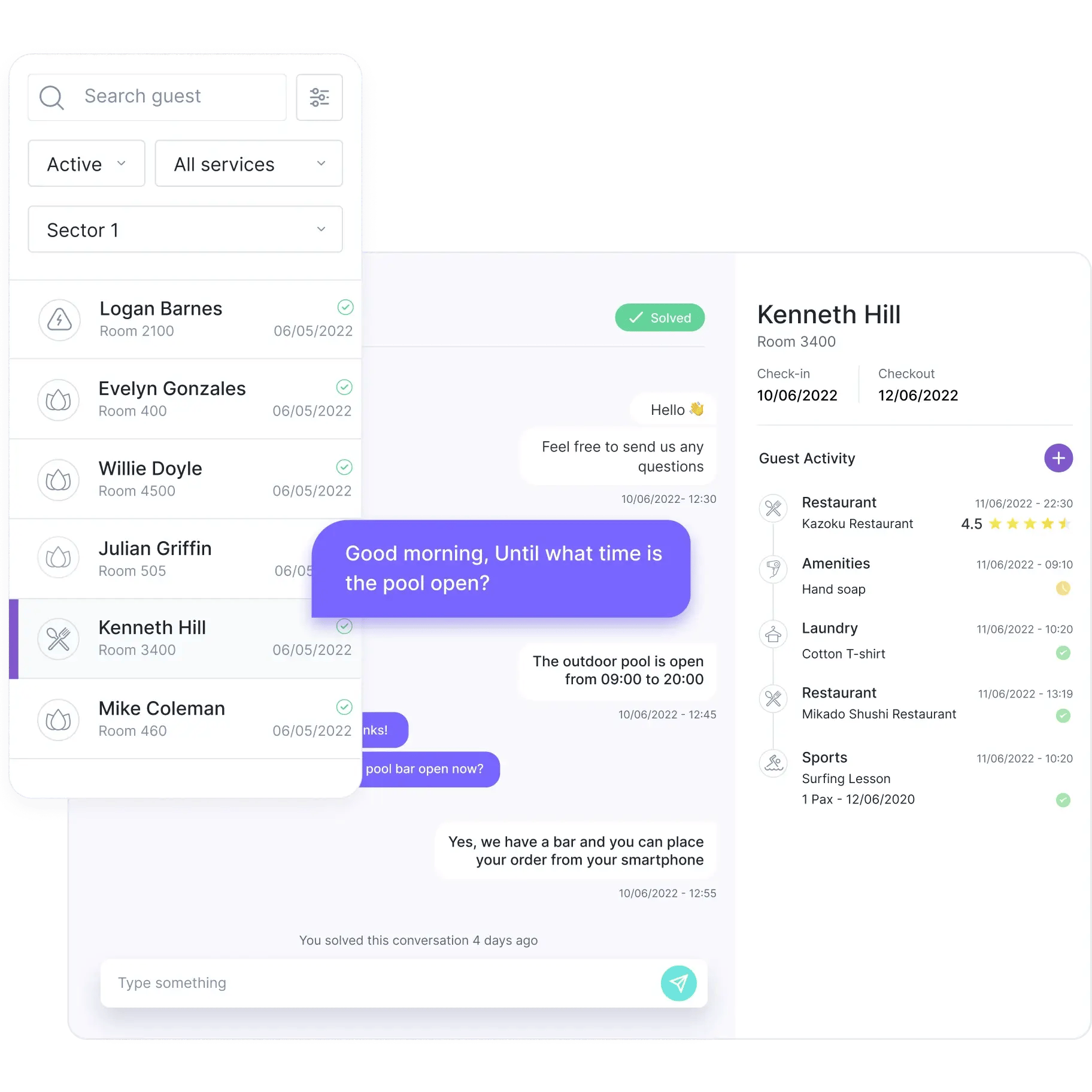 Hotel chat inbox example