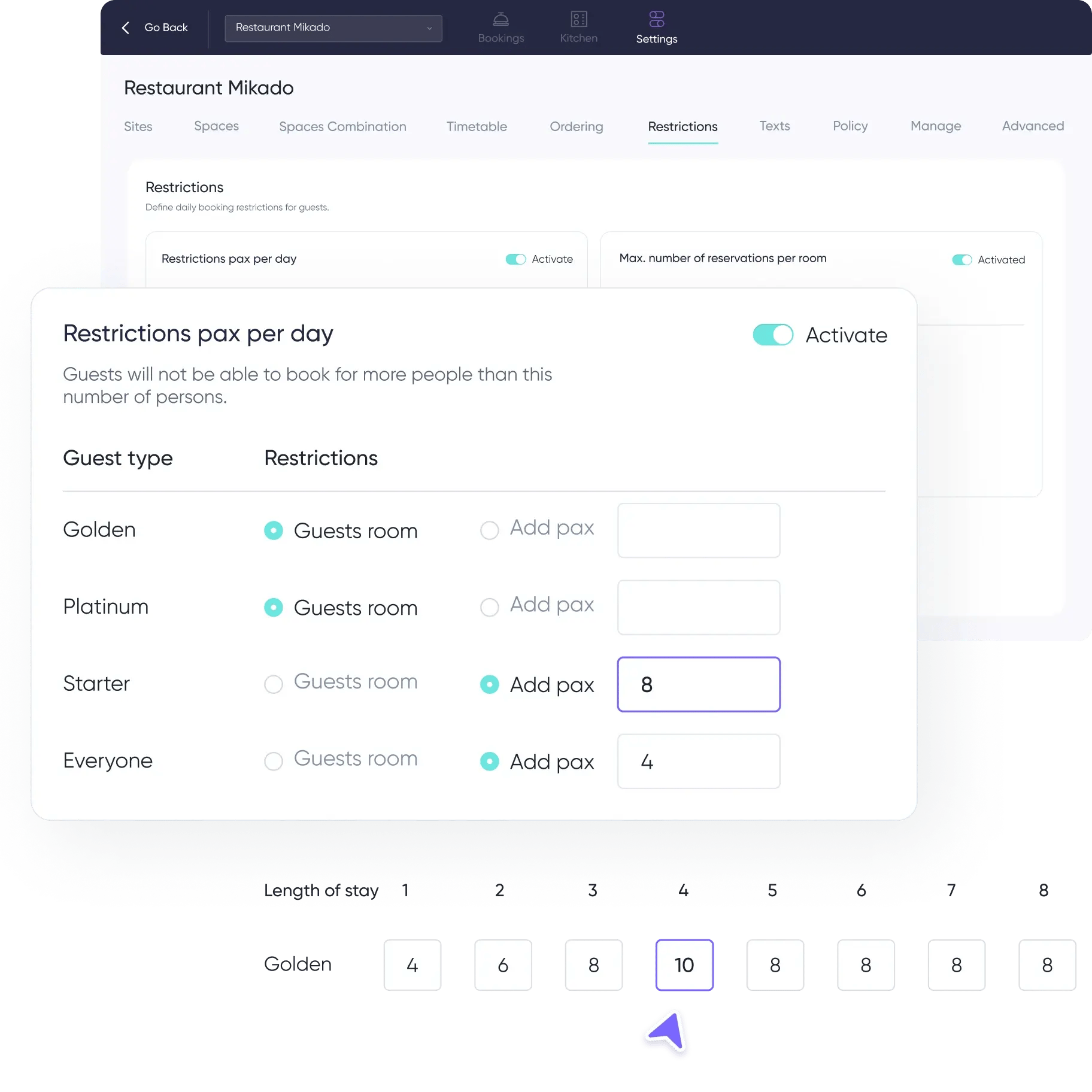 Customize booking restrictions