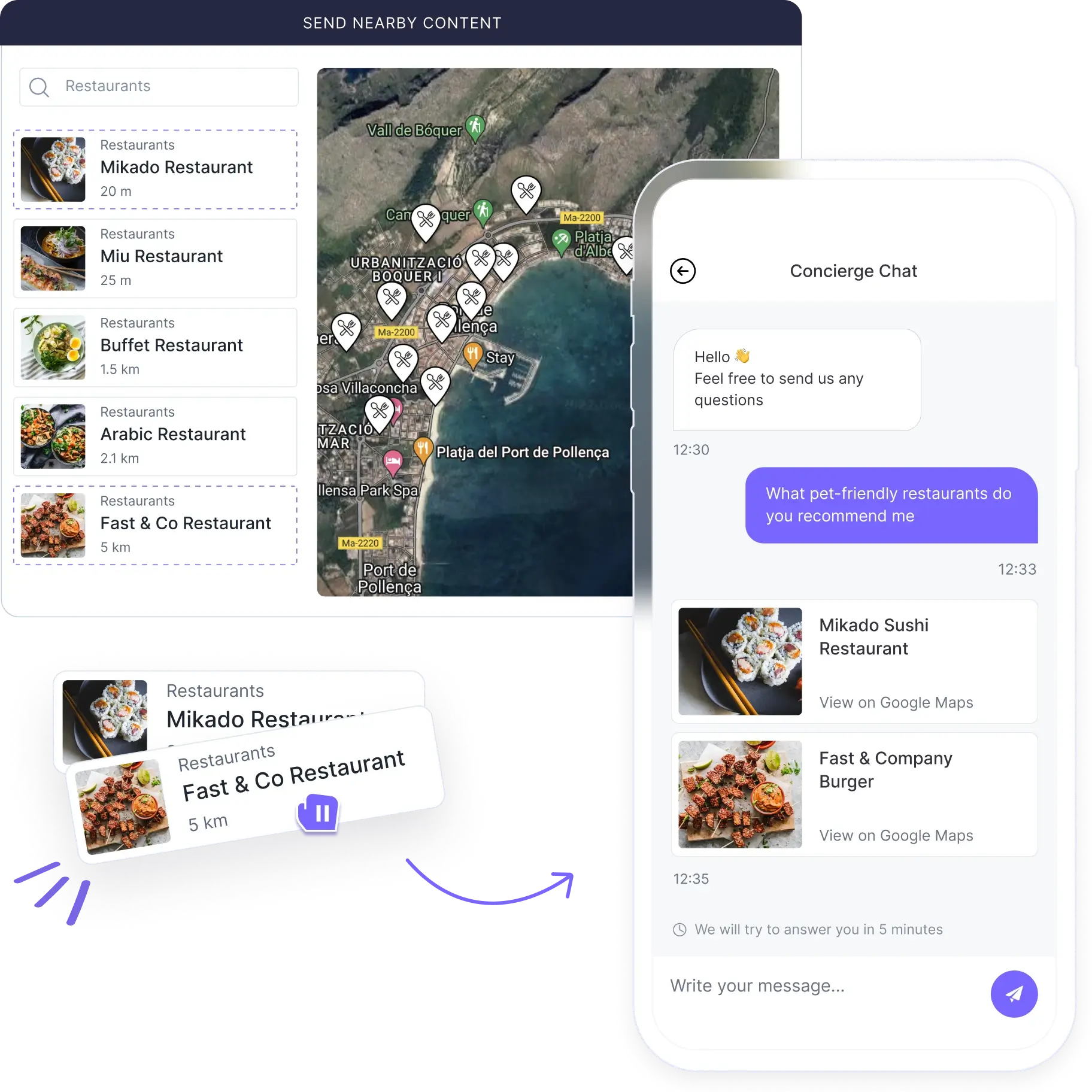 Chat and map for hotel guests