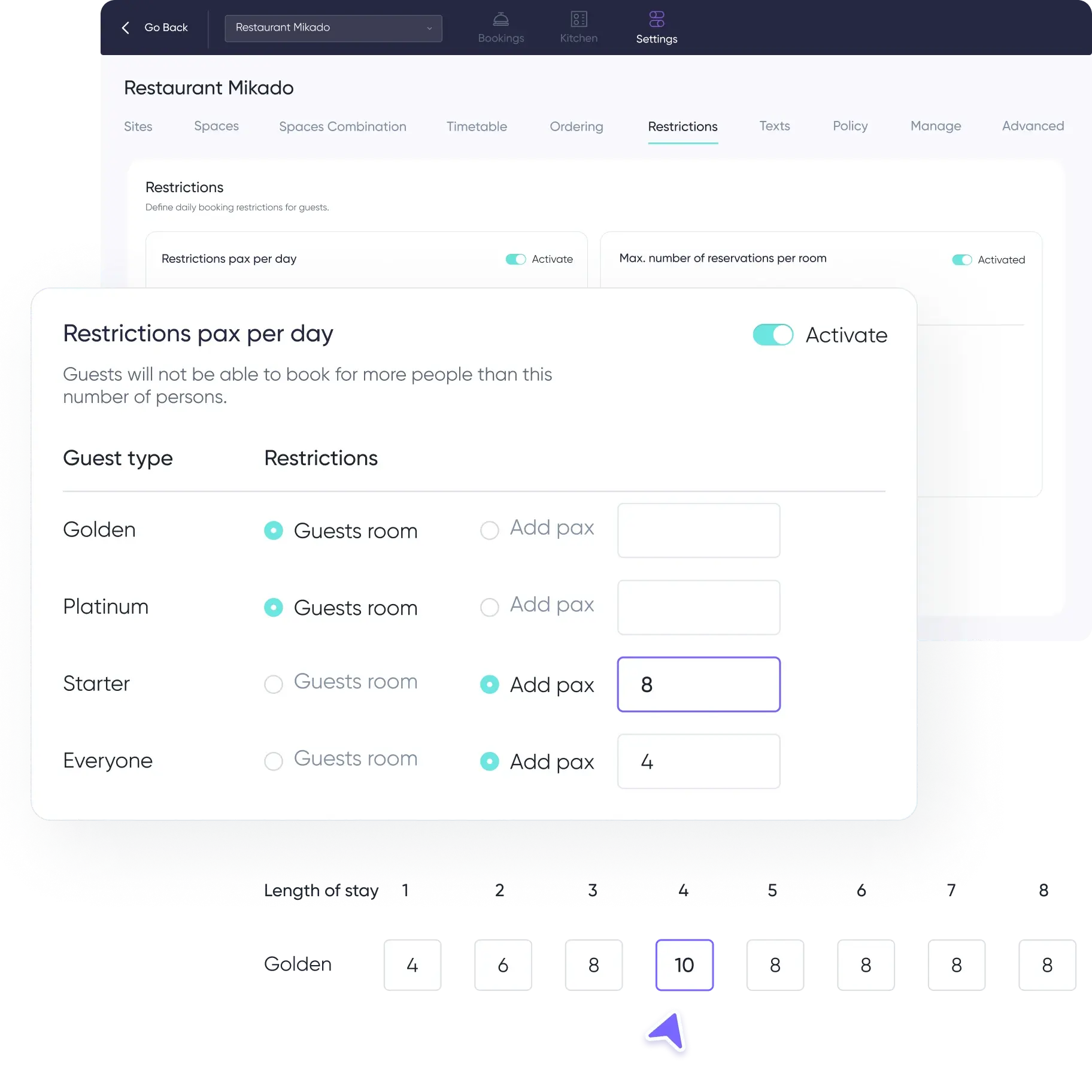 Customize booking restrictions