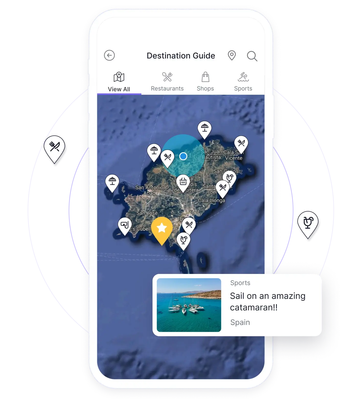 Map of the destination with recommendations